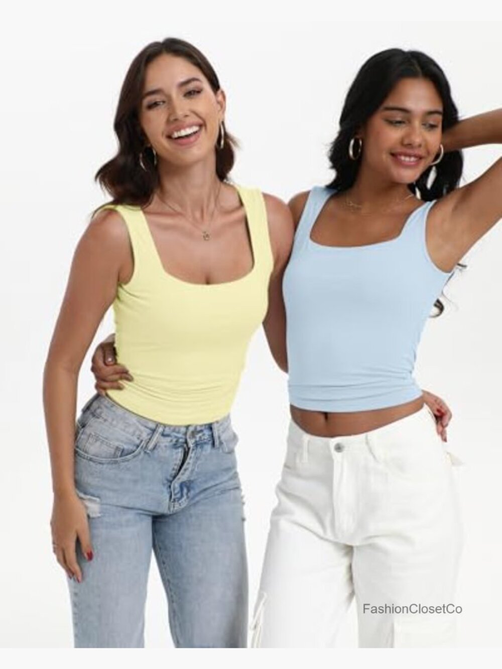 Sexy Square Neck Crop Tops Double Lined Sleeveless Halter Slim Fit Tank Top - Picture 4 of 6